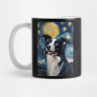 Adorable Border Collie Dog Breed Painting in a Van Gogh Starry Night Art Style Mug